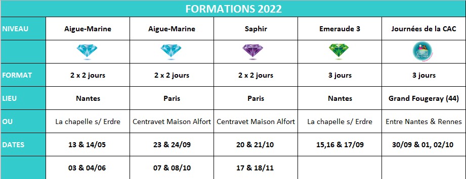 Tableau excel reprenant les dates de formation de 2022